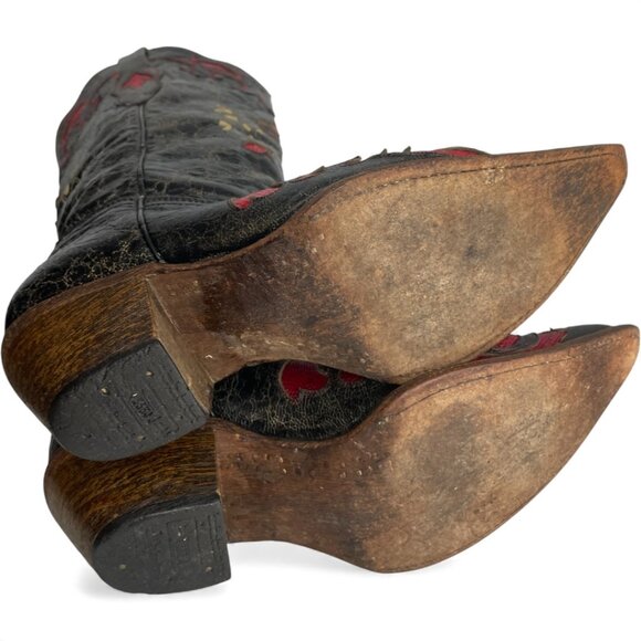 Corral Lizard Leather Western Cowgirl Black Red Boots Women's 9 - Picture 14 of 14